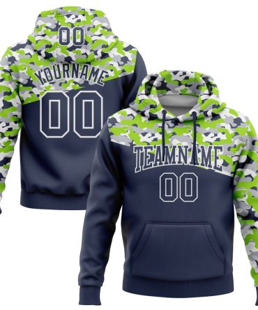 Custom Camo Navy Neon Green-Gray 3D Sports Pullover Sweatshirt Salute To Service Hoodie, Gift For Football, Baseball, Hockey, Basketball, Softball & Rugby Fans