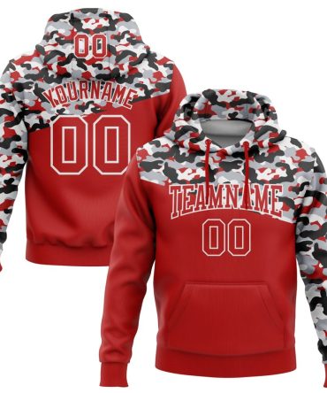 Custom Camo Red Black-Gray 3D Sports Pullover Sweatshirt Salute To Service Hoodie, Gift For Football, Baseball, Hockey, Basketball, Softball & Rugby Fans