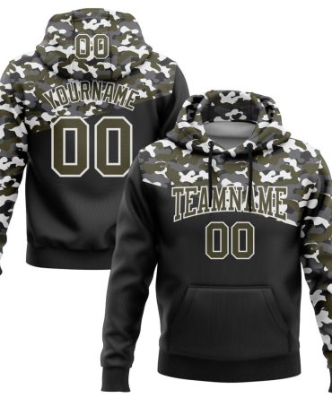 Custom Camo Olive Black-Steel Gray 3D Sports Pullover Sweatshirt Salute To Service Hoodie, Gift For Football, Baseball, Hockey, Basketball, Softball & Rugby Fans