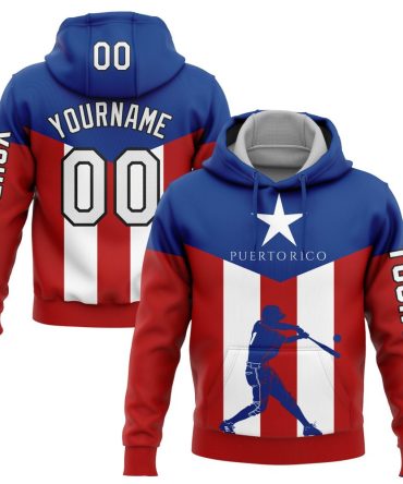 Custom Red Royal-Black 3D Puerto Rico Puerto Rican Flag Sports Pullover Sweatshirt Hoodie, Gift For Football, Baseball, Hockey, Basketball, Softball & Rugby Fans