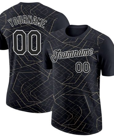Custom Black Vegas Gold-White 3D Esports Performance T-Shirt, For Football, Baseball, Hockey, Basketball, Softball & Rugby Fans