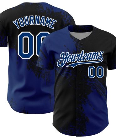 Custom Us Navy Blue Black-White 3D Pattern Design Abstract Brush Stroke Baseball Jersey, Gift For Baseball Fans