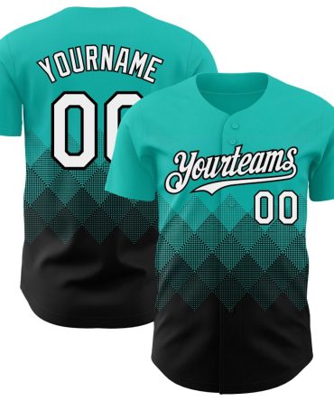 Custom Aqua White-Black 3D Gradient Square Shape Baseball Jersey, Gift For Baseball Fans
