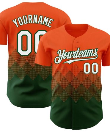 Custom Orange White-Green 3D Gradient Square Shape Baseball Jersey, Gift For Baseball Fans