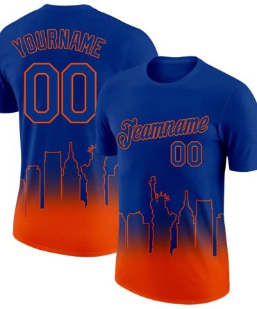 Custom Royal Orange 3D New York City Edition Fade Fashion Performance T-Shirt, For Football, Baseball, Hockey, Basketball, Softball & Rugby Fans