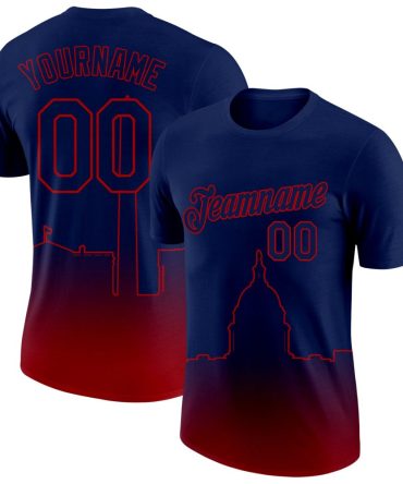 Custom Navy Red 3D Washington City Edition Fade Fashion Performance T-Shirt, For Football, Baseball, Hockey, Basketball, Softball & Rugby Fans