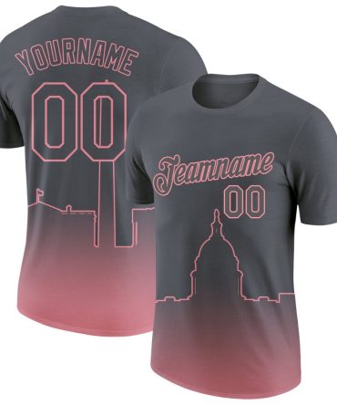 Custom Steel Gray Medium Pink 3D Washington City Edition Fade Fashion Performance T-Shirt, For Football, Baseball, Hockey, Basketball, Softball & Rugby Fans