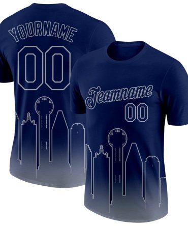 Custom Navy Gray 3D Dallas City Edition Fade Fashion Performance T-Shirt, For Football, Baseball, Hockey, Basketball, Softball & Rugby Fans