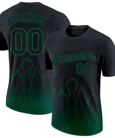 Custom Black Kelly Green 3D Dallas City Edition Fade Fashion Performance T-Shirt, For Football, Baseball, Hockey, Basketball, Softball & Rugby Fans