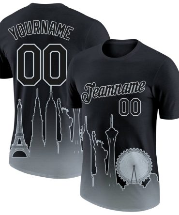 Custom Black Silver 3D Las Vegas City Edition Fade Fashion Performance T-Shirt, For Football, Baseball, Hockey, Basketball, Softball & Rugby Fans