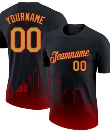 Custom Black Old Gold-Red 3D San Francisco City Edition Fade Fashion Performance T-Shirt, For Football, Baseball, Hockey, Basketball, Softball & Rugby Fans
