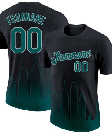 Custom Black Midnight Green-Gray 3D Philadelphia City Edition Fade Fashion Performance T-Shirt, For Football, Baseball, Hockey, Basketball, Softball & Rugby Fans