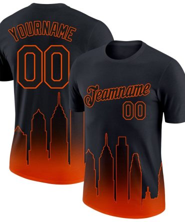 Custom Black Orange 3D Philadelphia City Edition Fade Fashion Performance T-Shirt, For Football, Baseball, Hockey, Basketball, Softball & Rugby Fans