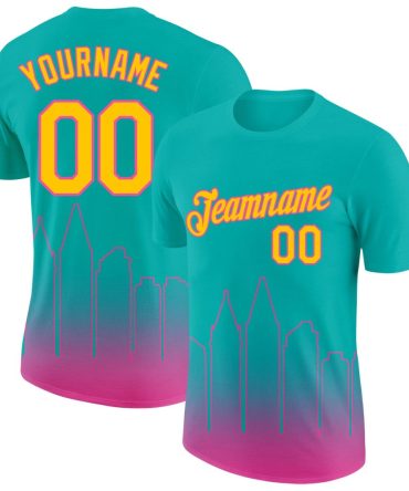 Custom Aqua Yellow-Pink 3D San Diego City Edition Fade Fashion Performance T-Shirt, For Football, Baseball, Hockey, Basketball, Softball & Rugby Fans