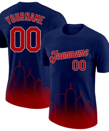 Custom Navy Red-Gray 3D Boston City Edition Fade Fashion Performance T-Shirt, For Football, Baseball, Hockey, Basketball, Softball & Rugby Fans
