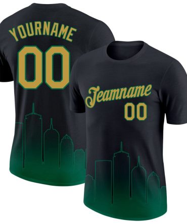 Custom Black Old Gold-Kelly Green 3D Boston City Edition Fade Fashion Performance T-Shirt, For Football, Baseball, Hockey, Basketball, Softball & Rugby Fans