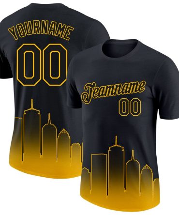 Custom Black Gold 3D Boston City Edition Fade Fashion Performance T-Shirt, For Football, Baseball, Hockey, Basketball, Softball & Rugby Fans