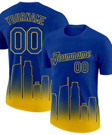 Custom Royal Yellow 3D Los Angeles City Edition Fade Fashion Performance T-Shirt, For Football, Baseball, Hockey, Basketball, Softball & Rugby Fans