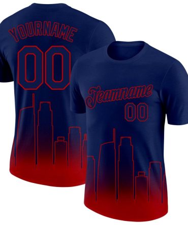 Custom Navy Red 3D Los Angeles City Edition Fade Fashion Performance T-Shirt, For Football, Baseball, Hockey, Basketball, Softball & Rugby Fans