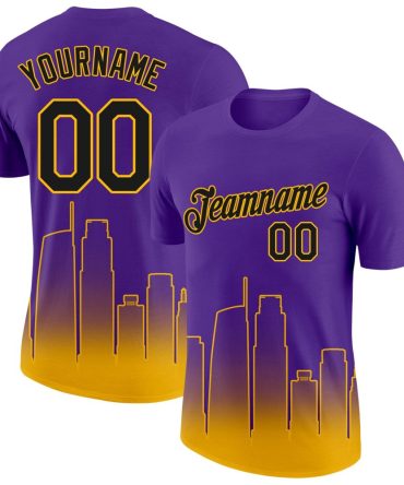 Custom Purple Black-Gold 3D Los Angeles City Edition Fade Fashion Performance T-Shirt, For Football, Baseball, Hockey, Basketball, Softball & Rugby Fans