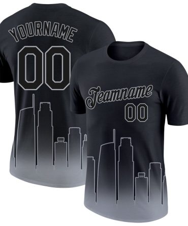 Custom Black Gray 3D Los Angeles City Edition Fade Fashion Performance T-Shirt, For Football, Baseball, Hockey, Basketball, Softball & Rugby Fans