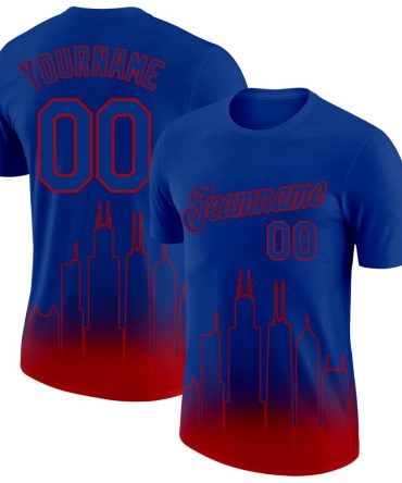 Custom Royal Red 3D Chicago City Edition Fade Fashion Performance T-Shirt, For Football, Baseball, Hockey, Basketball, Softball & Rugby Fans