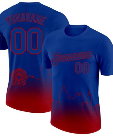 Custom Royal Red 3D Atlanta City Edition Fade Fashion Performance T-Shirt, For Football, Baseball, Hockey, Basketball, Softball & Rugby Fans