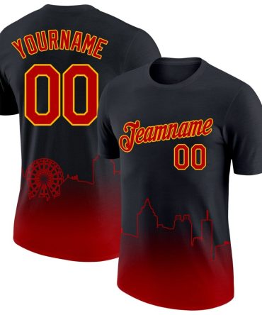 Custom Black Red-Gold 3D Atlanta City Edition Fade Fashion Performance T-Shirt, For Football, Baseball, Hockey, Basketball, Softball & Rugby Fans