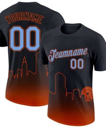 Custom Black Powder Blue-Orange 3D Miami City Edition Fade Fashion Performance T-Shirt, For Football, Baseball, Hockey, Basketball, Softball & Rugby Fans