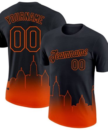 Custom Black Orange 3D Baltimore City Edition Fade Fashion Performance T-Shirt, For Football, Baseball, Hockey, Basketball, Softball & Rugby Fans