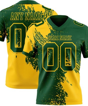 Custom Green Yellow 3D Pattern Abstract Brush Stroke Authentic Football Jersey, Gift For Football Fans