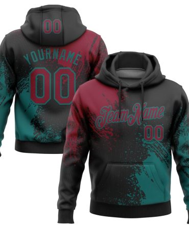 Custom Black Crimson-Teal 3D Pattern Design Abstract Brush Stroke Sports Pullover Sweatshirt Hoodie, Gift For Football, Baseball, Hockey, Basketball, Softball & Rugby Fans