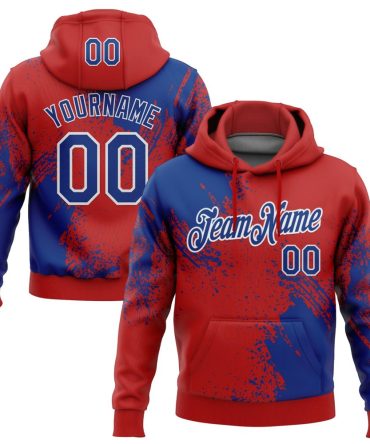 Custom Red Royal-White 3D Pattern Design Abstract Brush Stroke Sports Pullover Sweatshirt Hoodie, Gift For Football, Baseball, Hockey, Basketball, Softball & Rugby Fans