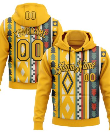 Custom Gold Black 3D Pattern Design Tribal Ethnic Native American Sports Pullover Sweatshirt Hoodie, Gift For Football, Baseball, Hockey, Basketball, Softball & Rugby Fans
