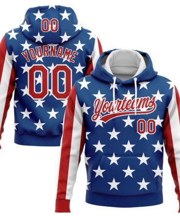 Custom Royal Red-White 3D American Flag Sports Pullover Sweatshirt Hoodie, Gift For Football, Baseball, Hockey, Basketball, Softball & Rugby Fans