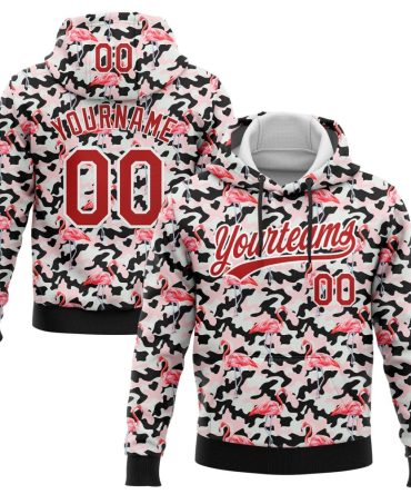Custom Camo Red-White 3D Flamingo Sports Pullover Sweatshirt Salute To Service Hoodie, Gift For Football, Baseball, Hockey, Basketball, Softball & Rugby Fans