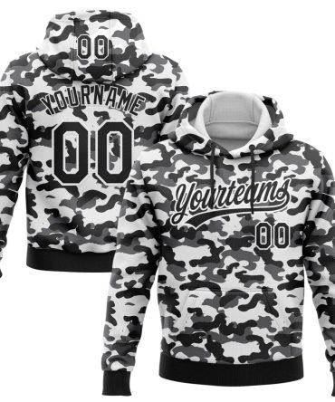 Custom Camo Black-White 3D Sports Pullover Sweatshirt Salute To Service Hoodie, Gift For Football, Baseball, Hockey, Basketball, Softball & Rugby Fans