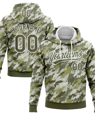 Custom Camo Olive-White 3D Sports Pullover Sweatshirt Salute To Service Hoodie, Gift For Football, Baseball, Hockey, Basketball, Softball & Rugby Fans