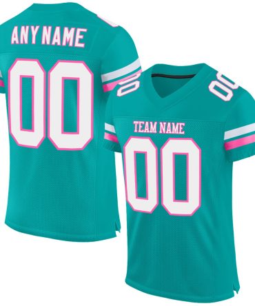 Custom Aqua White-Pink Football Jersey, Gift For Football Fans
