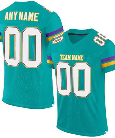 Custom Aqua White-Purple Football Jersey, Gift For Football Fans