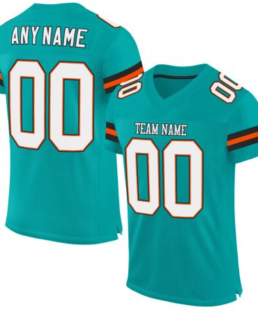 Custom Aqua White-Orange Football Jersey, Gift For Football Fans