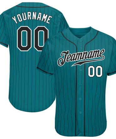 Custom Teal Black Pinstripe Black-White Baseball Jersey, Gift For Baseball Fans