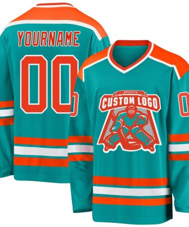 Custom Aqua Orange-White Hockey Jersey, Gift For Hockey Fans