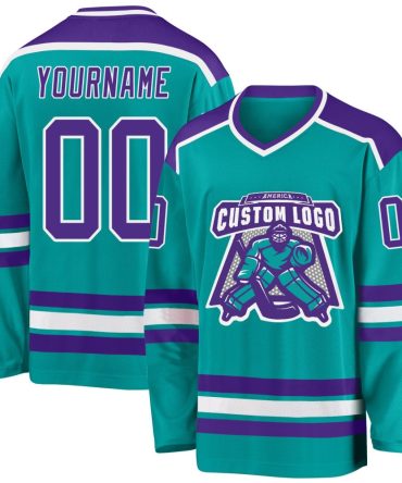 Custom Aqua Purple-White Hockey Jersey, Gift For Hockey Fans