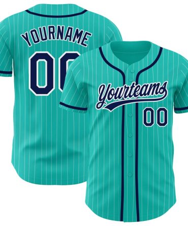 Custom Aqua White Pinstripe Navy Baseball Jersey, Gift For Baseball Fans