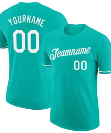 Custom Aqua White Performance T-Shirt, For Football, Baseball, Hockey, Basketball, Softball & Rugby Fans