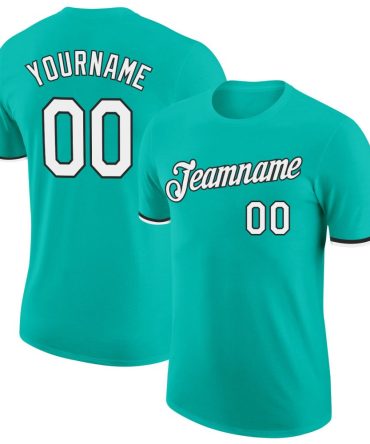 Custom Aqua White-Black Performance T-Shirt, For Football, Baseball, Hockey, Basketball, Softball & Rugby Fans