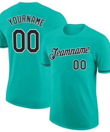 Custom Aqua Black-White Performance T-Shirt, For Football, Baseball, Hockey, Basketball, Softball & Rugby Fans