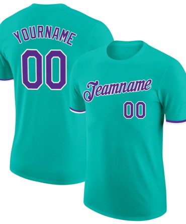 Custom Aqua Purple-White Performance T-Shirt, For Football, Baseball, Hockey, Basketball, Softball & Rugby Fans