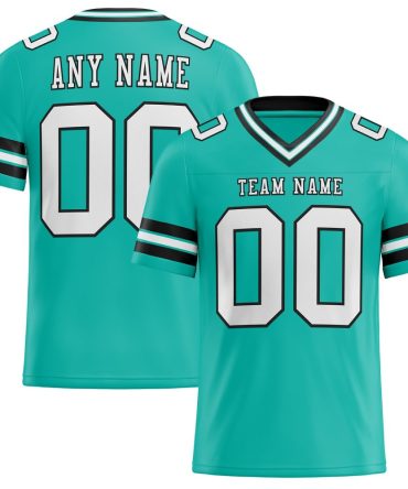 Custom Aqua White-Black Authentic Football Jersey, Gift For Football Fans